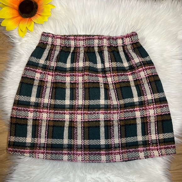 Women Wool Plaid Mini Skirt High Waisted Pencil Skirts Short Tight Bodycon Skirt - Picture 3 of 8